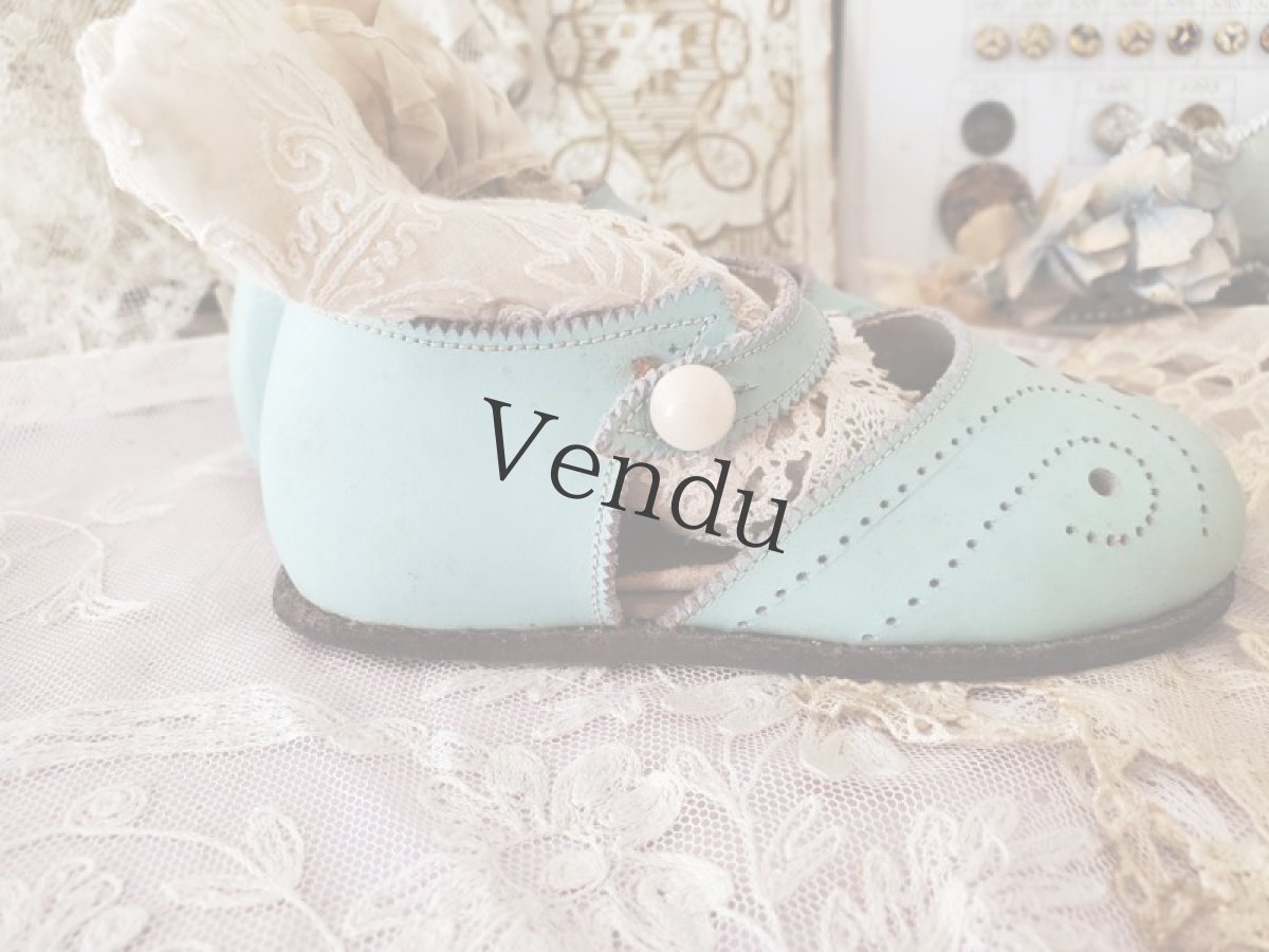 画像6: フランスヴィンテージ　水色のストラップベビーシューズ (6)