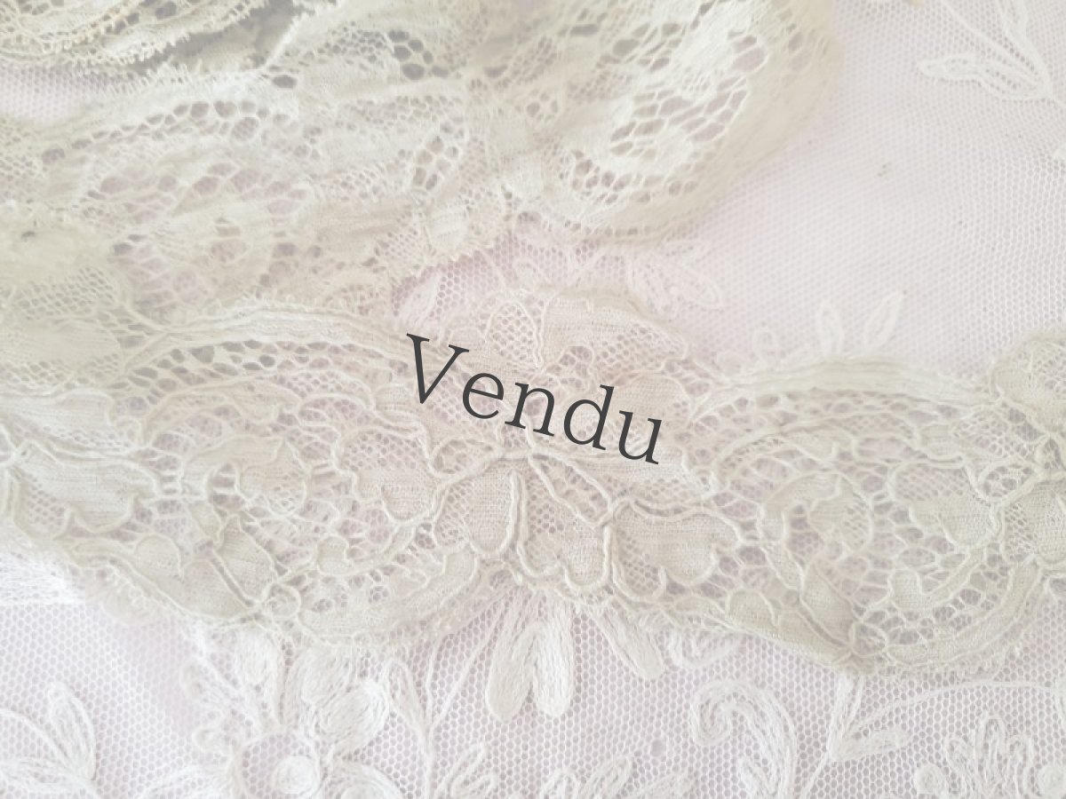 画像2: フランスアンティーク　カレーレース　オリーブに近い水色 105cm (2)