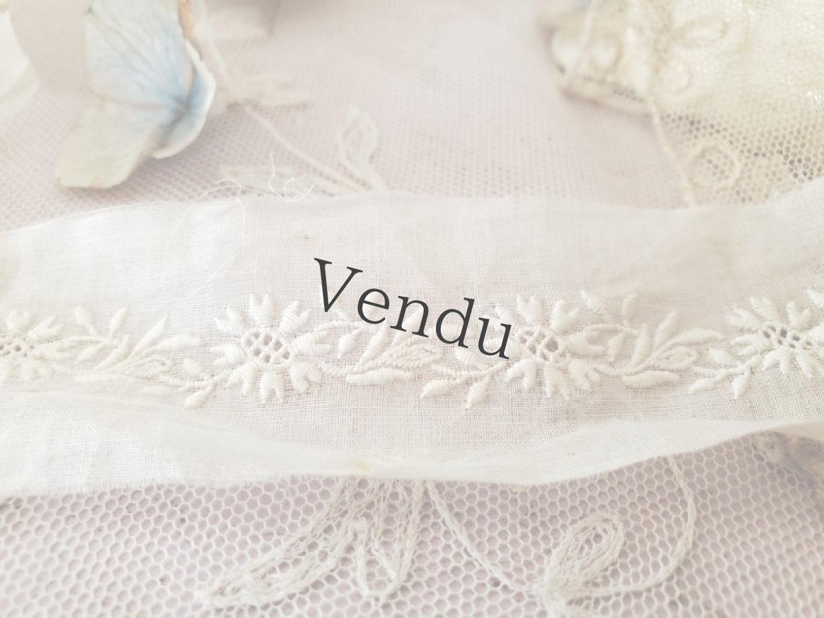 画像3: フランスアンティーク　白糸刺繍リボン／テープ 156cm (3)