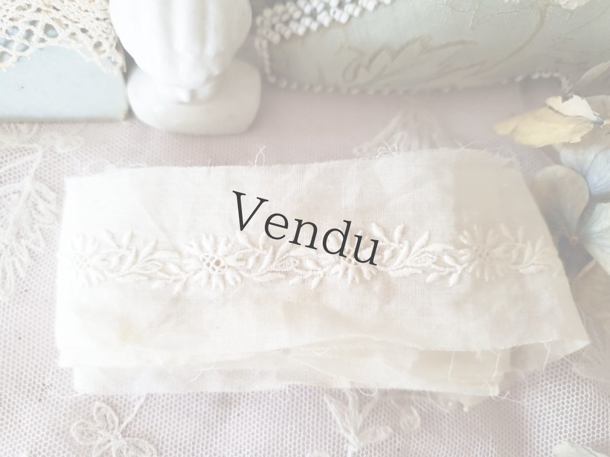 画像4: フランスアンティーク　白糸刺繍リボン／テープ 156cm (4)