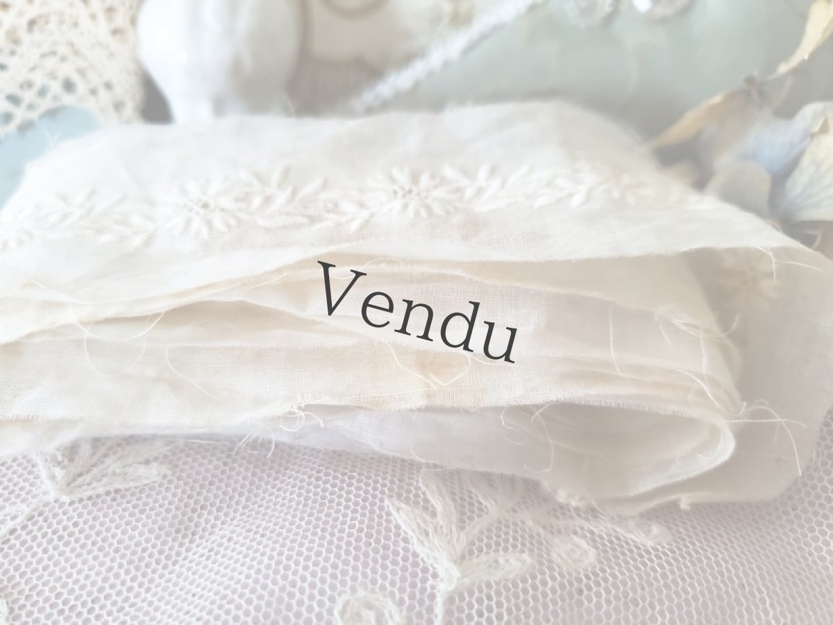 画像5: フランスアンティーク　白糸刺繍リボン／テープ 156cm (5)