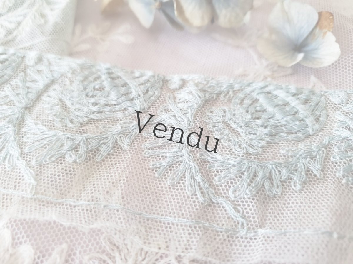 画像3: フランスアンティーク　アプリカシオンレース　水色 126cm (3)