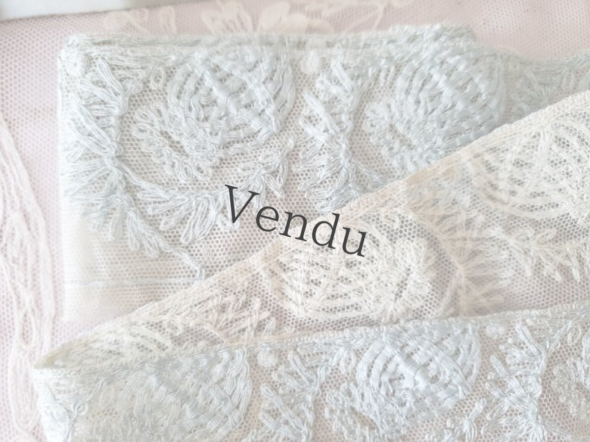 画像4: フランスアンティーク　アプリカシオンレース　水色 126cm (4)