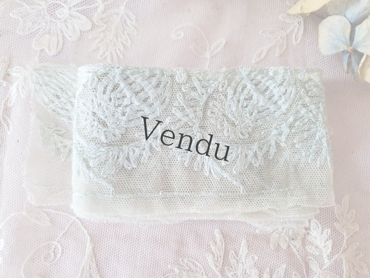 画像5: フランスアンティーク　アプリカシオンレース　水色 126cm (5)