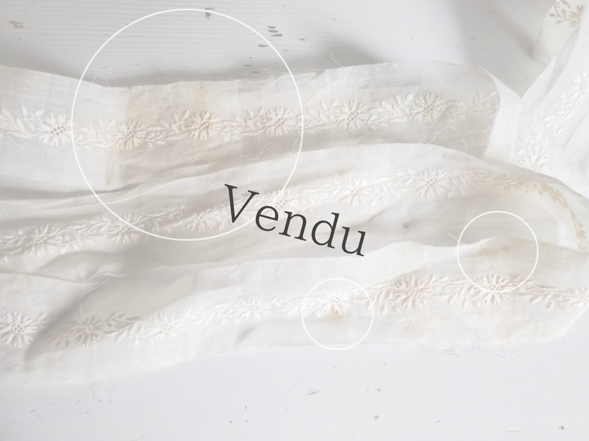 画像6: フランスアンティーク　白糸刺繍リボン／テープ 156cm (6)