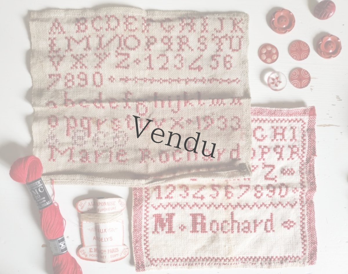画像5: フランス 1933年 アルファべ クロスステッチサンプラー Marie Rochard (5)