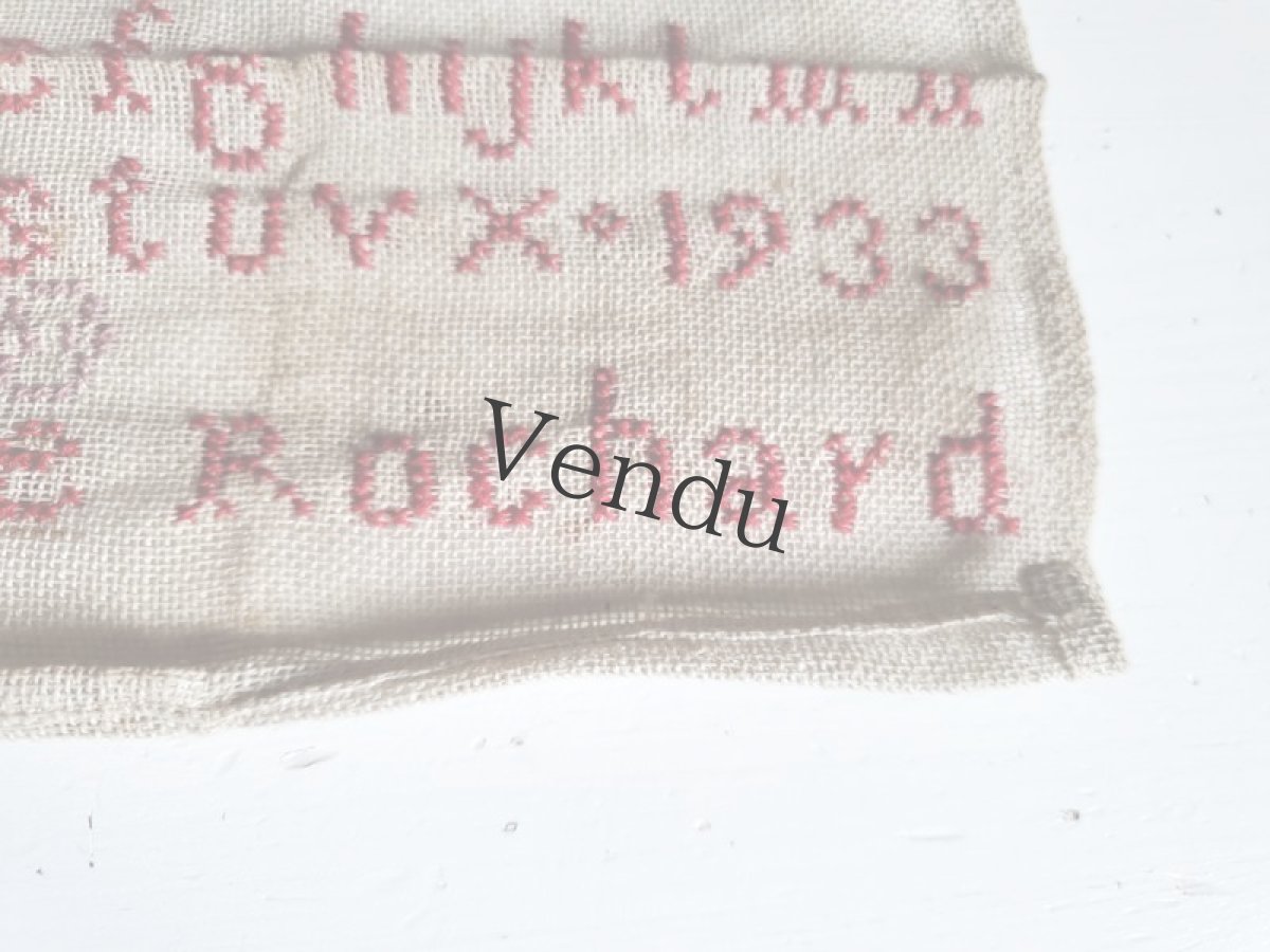 画像4: フランス 1933年 アルファべ クロスステッチサンプラー Marie Rochard (4)