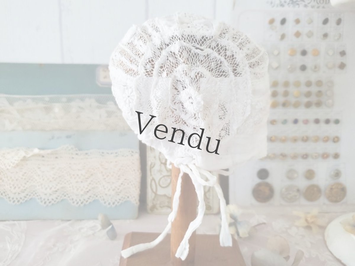 画像6: フランスアンティーク　白糸刺繍のとてもちいさなボネ (6)