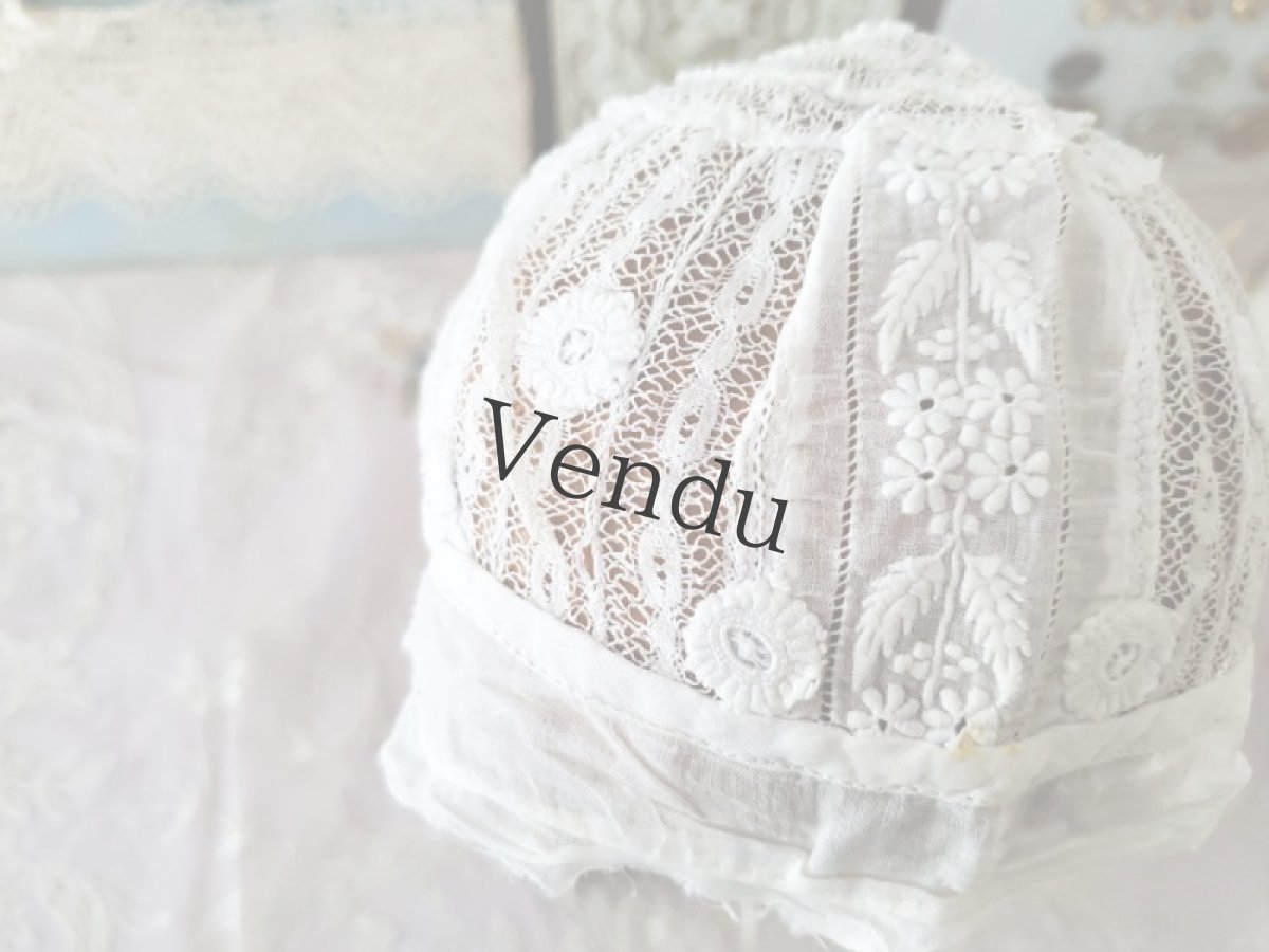 画像8: フランスアンティーク　白糸刺繍のとてもちいさなボネ (8)