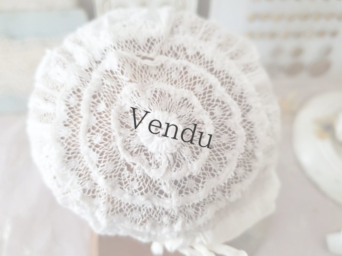 画像9: フランスアンティーク　白糸刺繍のとてもちいさなボネ (9)