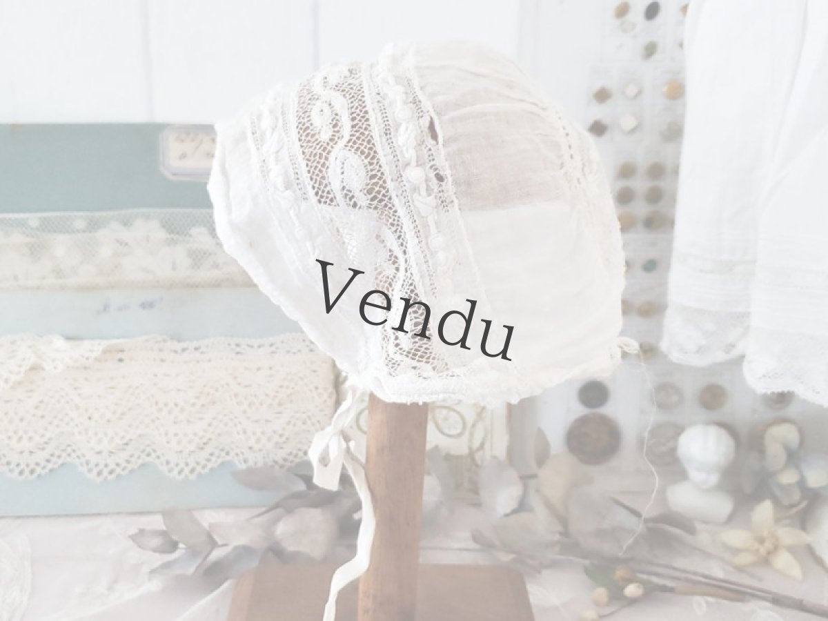 画像3: フランスアンティーク　刺繍とレースのとてもちいさなボネ (3)