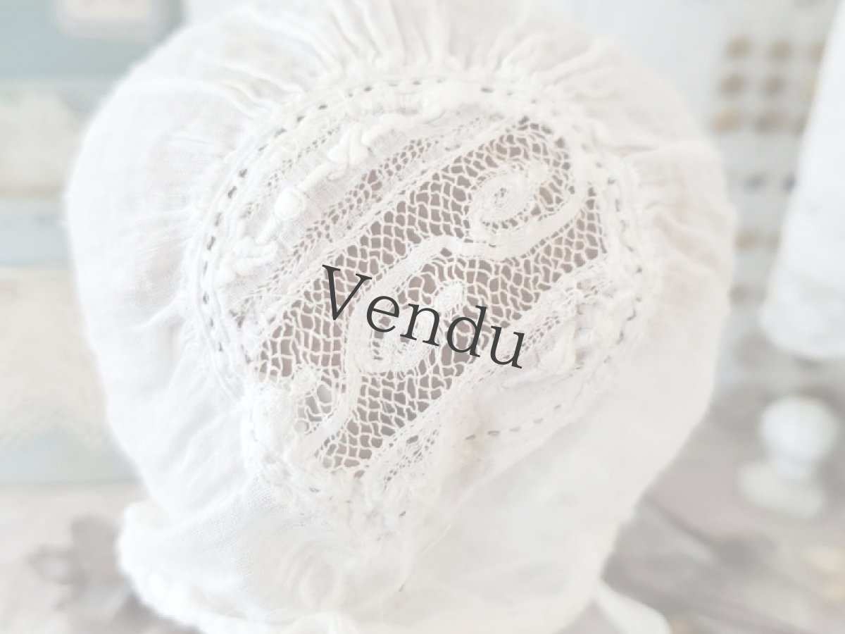 画像5: フランスアンティーク　刺繍とレースのとてもちいさなボネ (5)