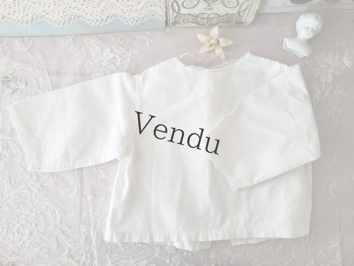 画像6: フランスアンティーク　べべの無地コットン服 2着セット (6)