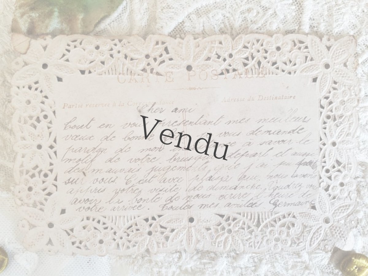 画像6: フランスアンティーク スミレの布花があしらわれたカニヴェ仕様ポストカード (6)