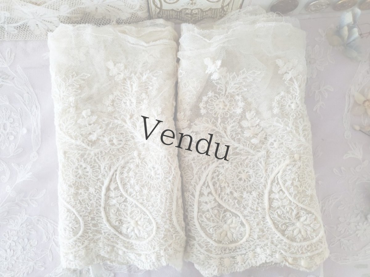 画像6: フランスアンティーク　幅広チュール刺繍スカラップレース 158cm／170cm (6)