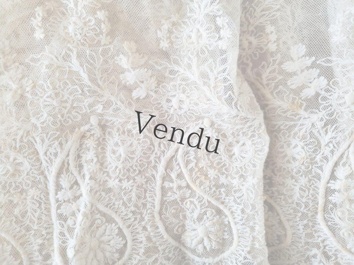 画像8: フランスアンティーク　幅広チュール刺繍スカラップレース 158cm／170cm (8)