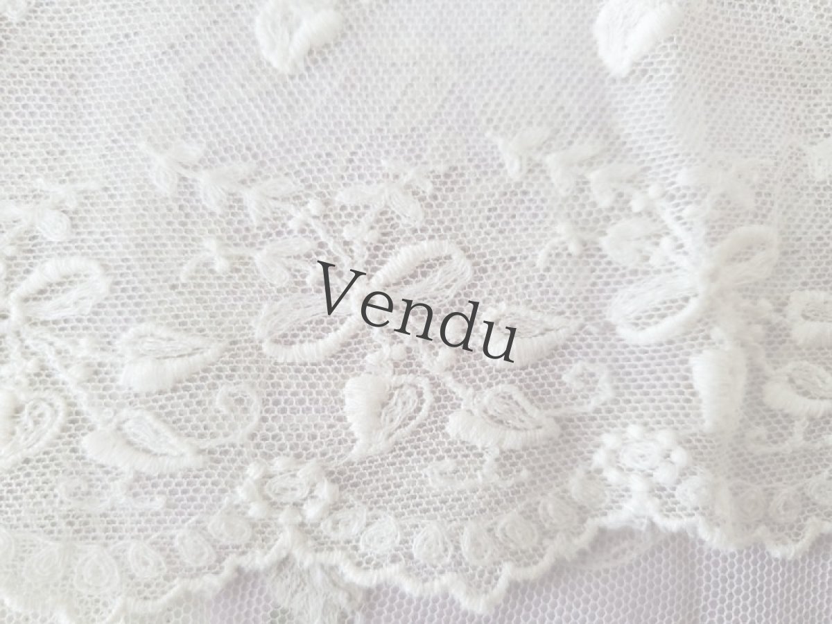 画像3: フランスアンティーク　幅広チュール刺繍スカラップレース 76cm (3)