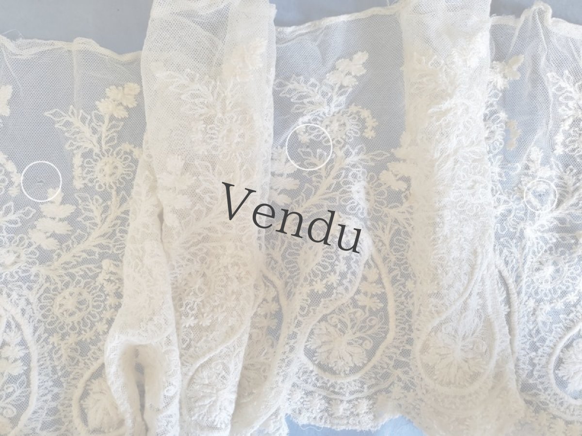 画像10: フランスアンティーク　幅広チュール刺繍スカラップレース 158cm／170cm (10)