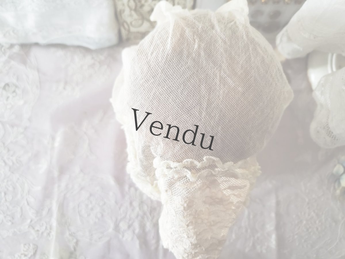 画像8: フランスアンティーク　チュールとばらのモチーフのちいさなボネ (8)