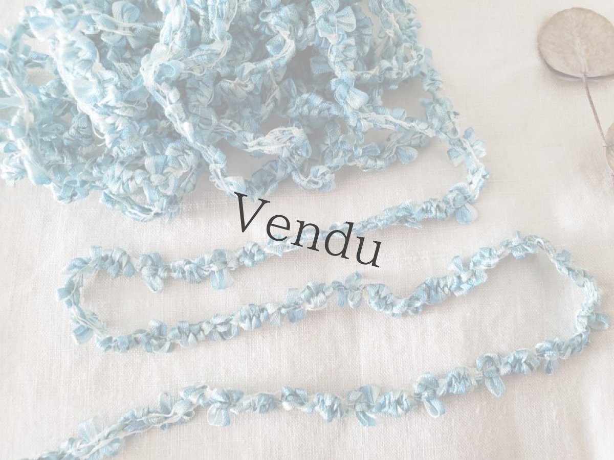 画像2: フランスヴィンテージ　ロココリボン　水色 50cm〜 (2)