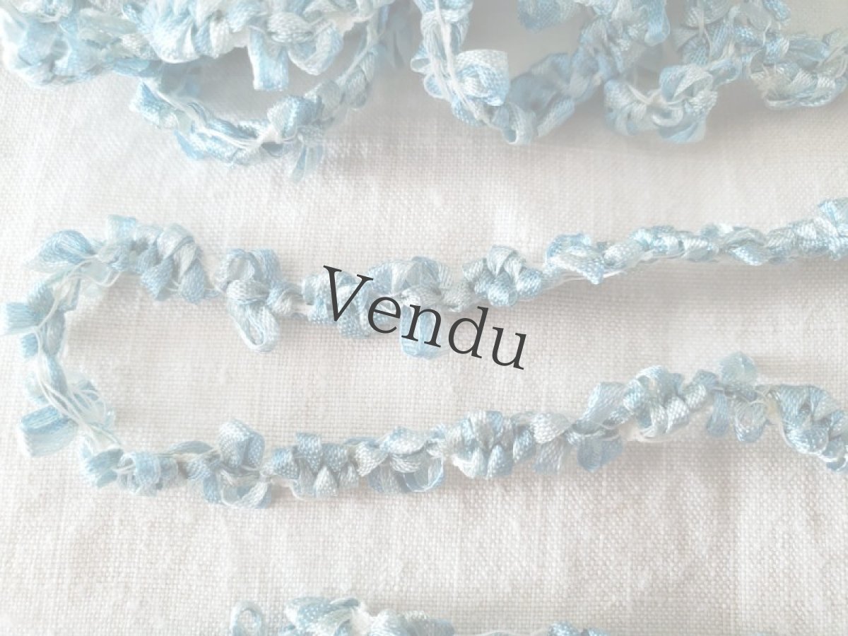 画像4: フランスヴィンテージ　ロココリボン　水色 50cm〜 (4)