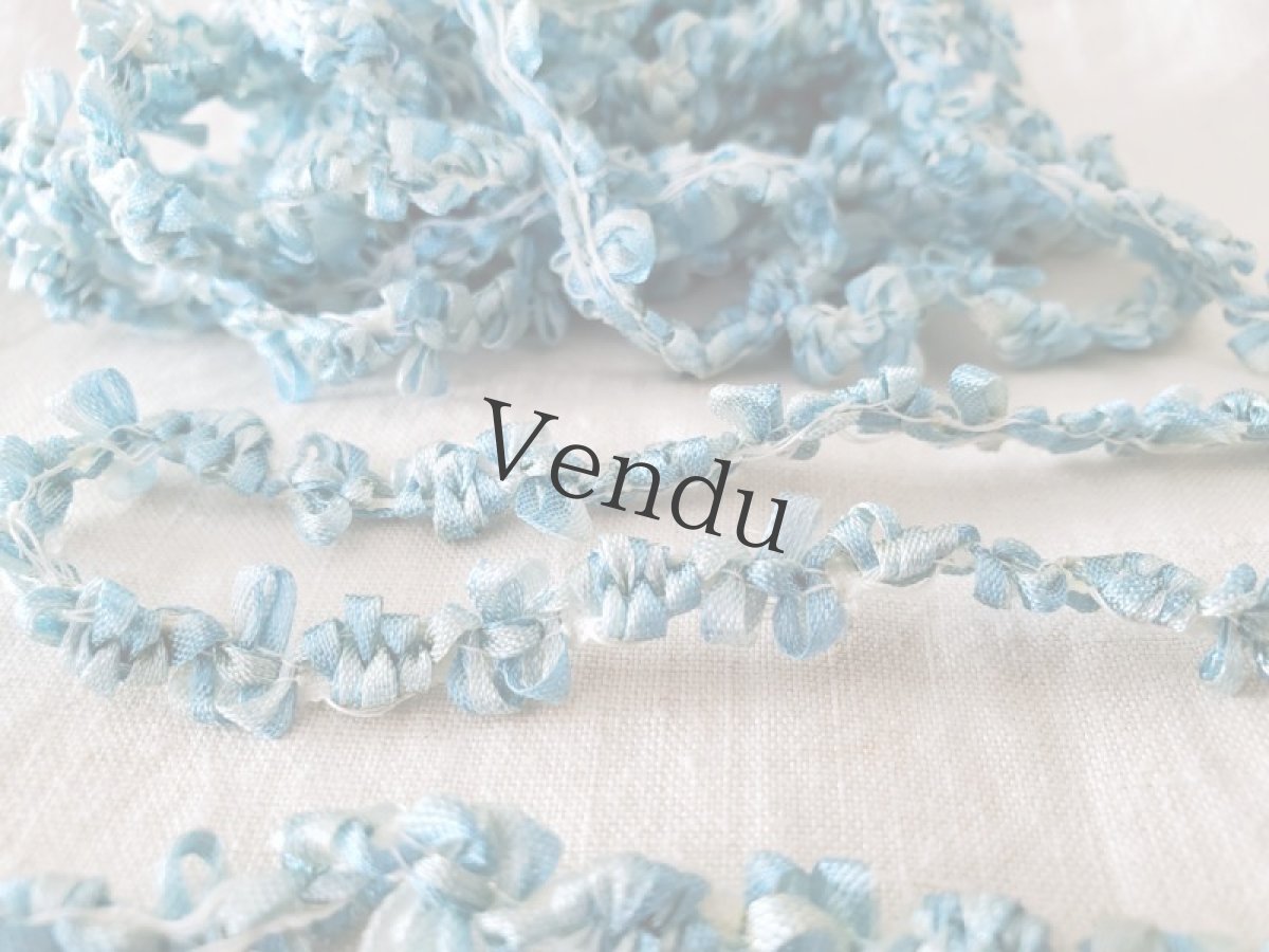 画像3: フランスヴィンテージ　ロココリボン　水色 50cm〜 (3)