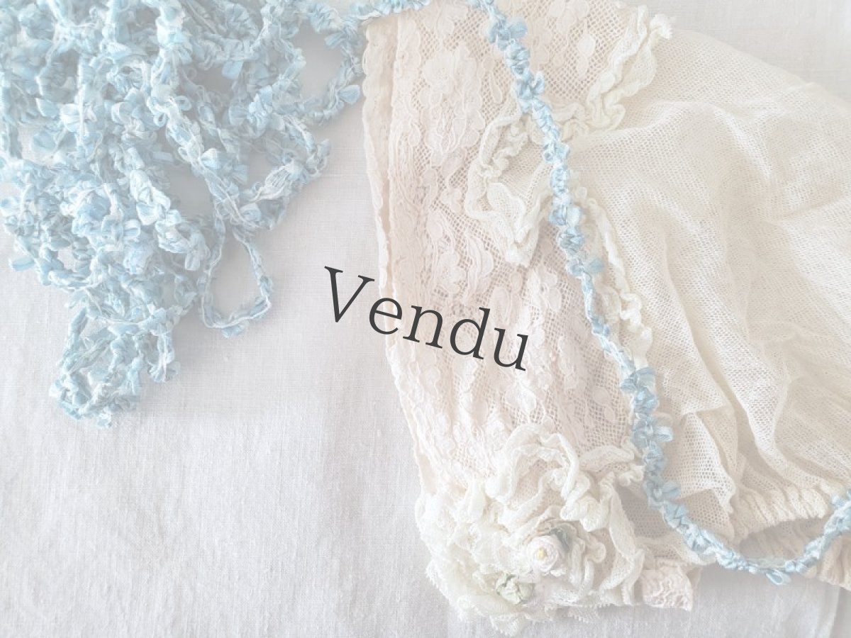 画像5: フランスヴィンテージ　ロココリボン　水色 50cm〜 (5)