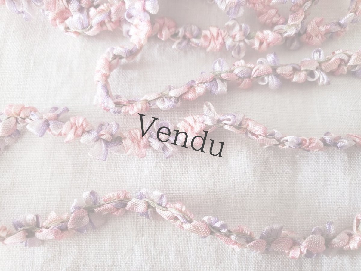 画像2: フランスヴィンテージ　ロココリボン　ピンク×紫 20cm〜 (2)