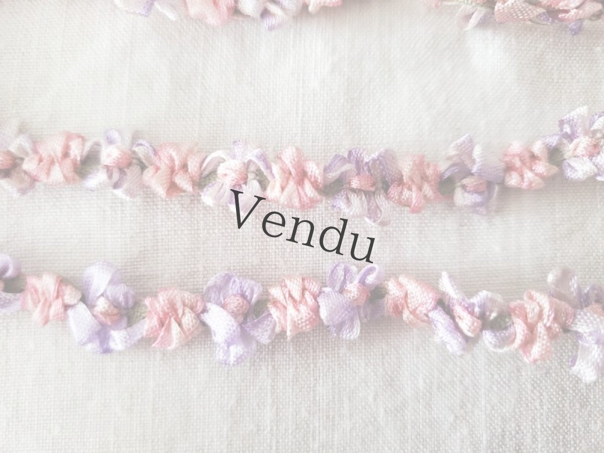 画像3: フランスヴィンテージ　ロココリボン　ピンク×紫 20cm〜 (3)