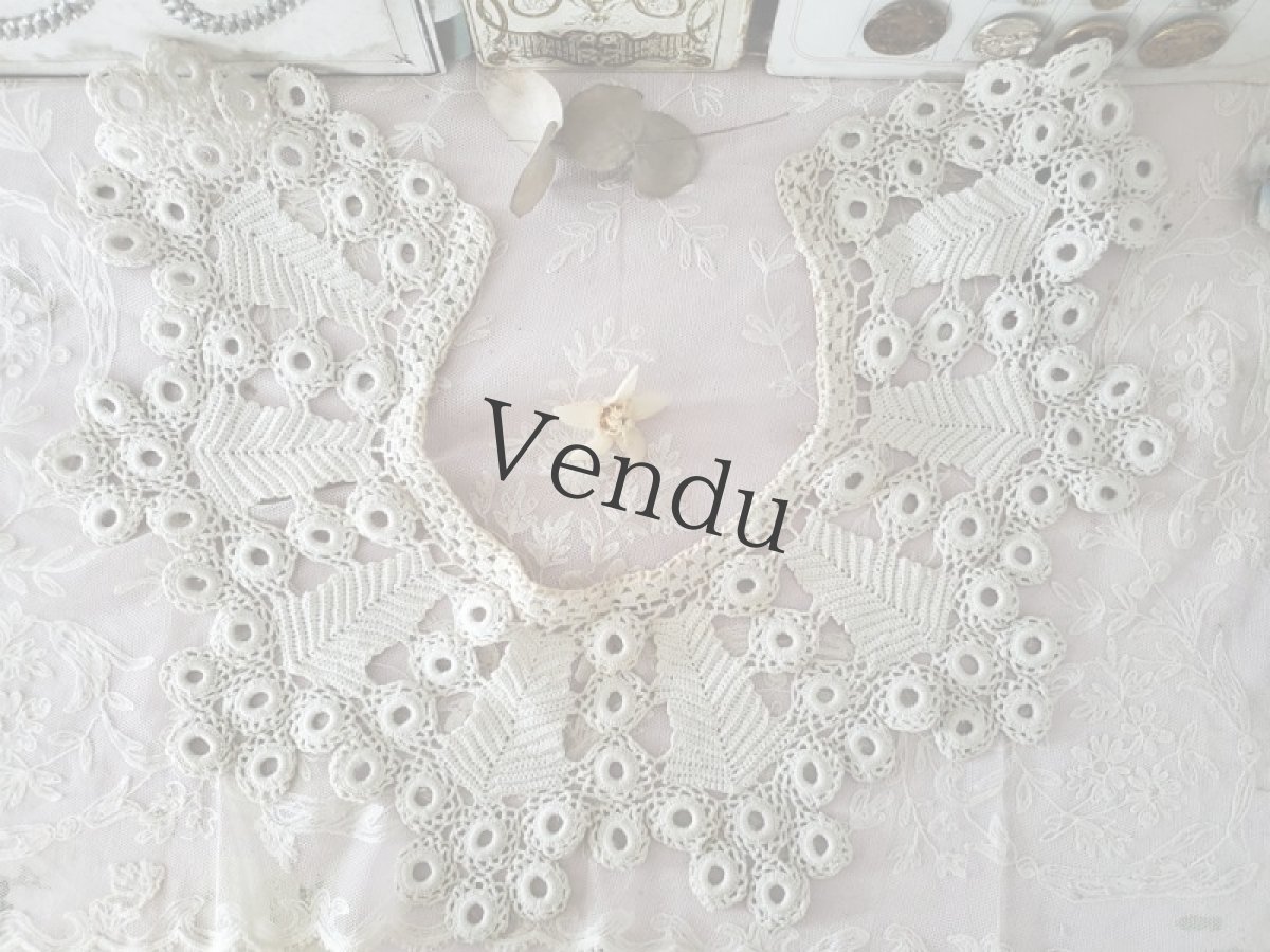 画像3: フランスアンティーク リネンクロッシェ つけ襟 (3)