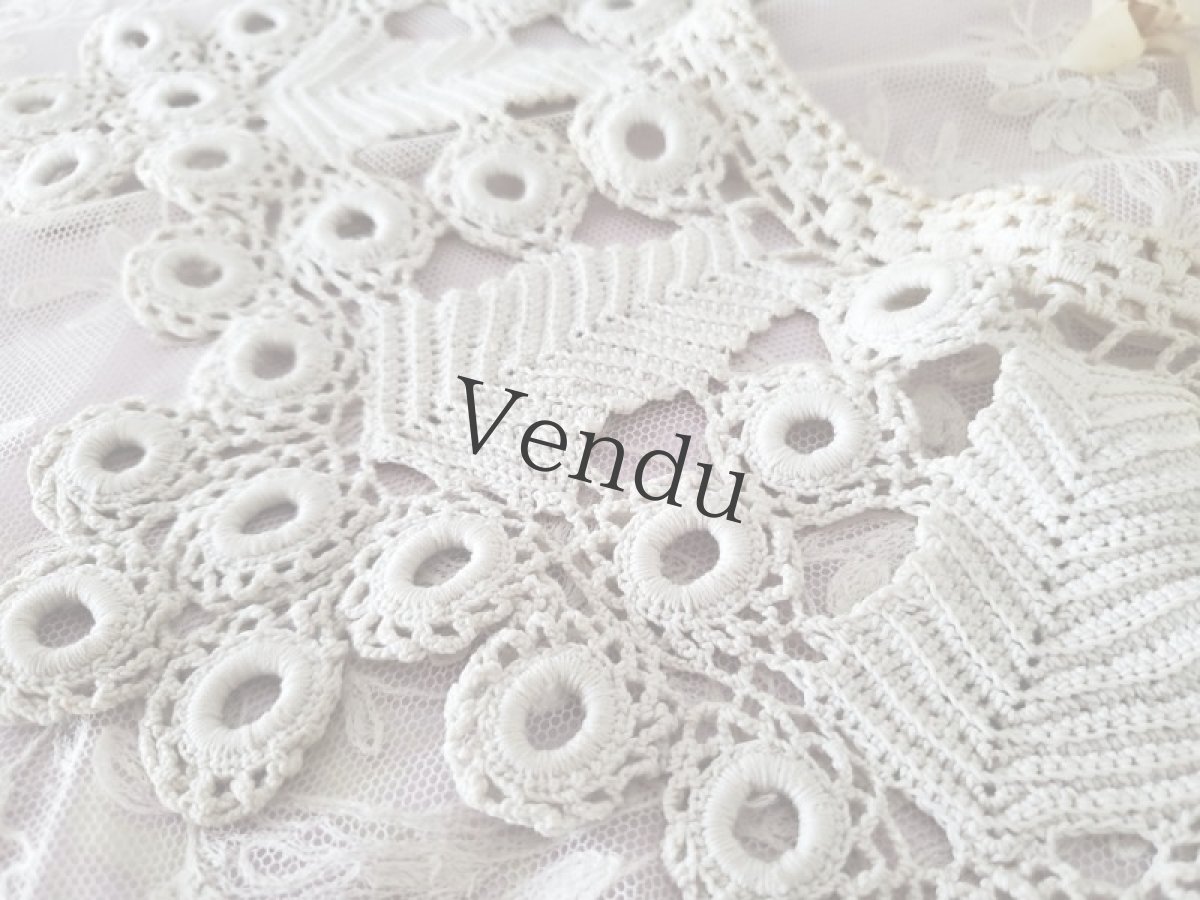 画像4: フランスアンティーク リネンクロッシェ つけ襟 (4)
