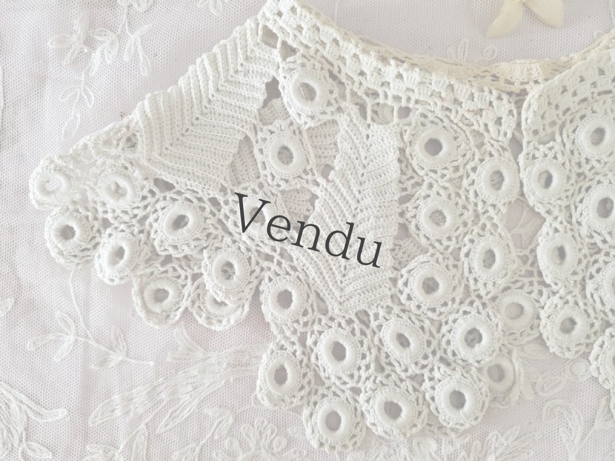 画像2: フランスアンティーク リネンクロッシェ つけ襟 (2)
