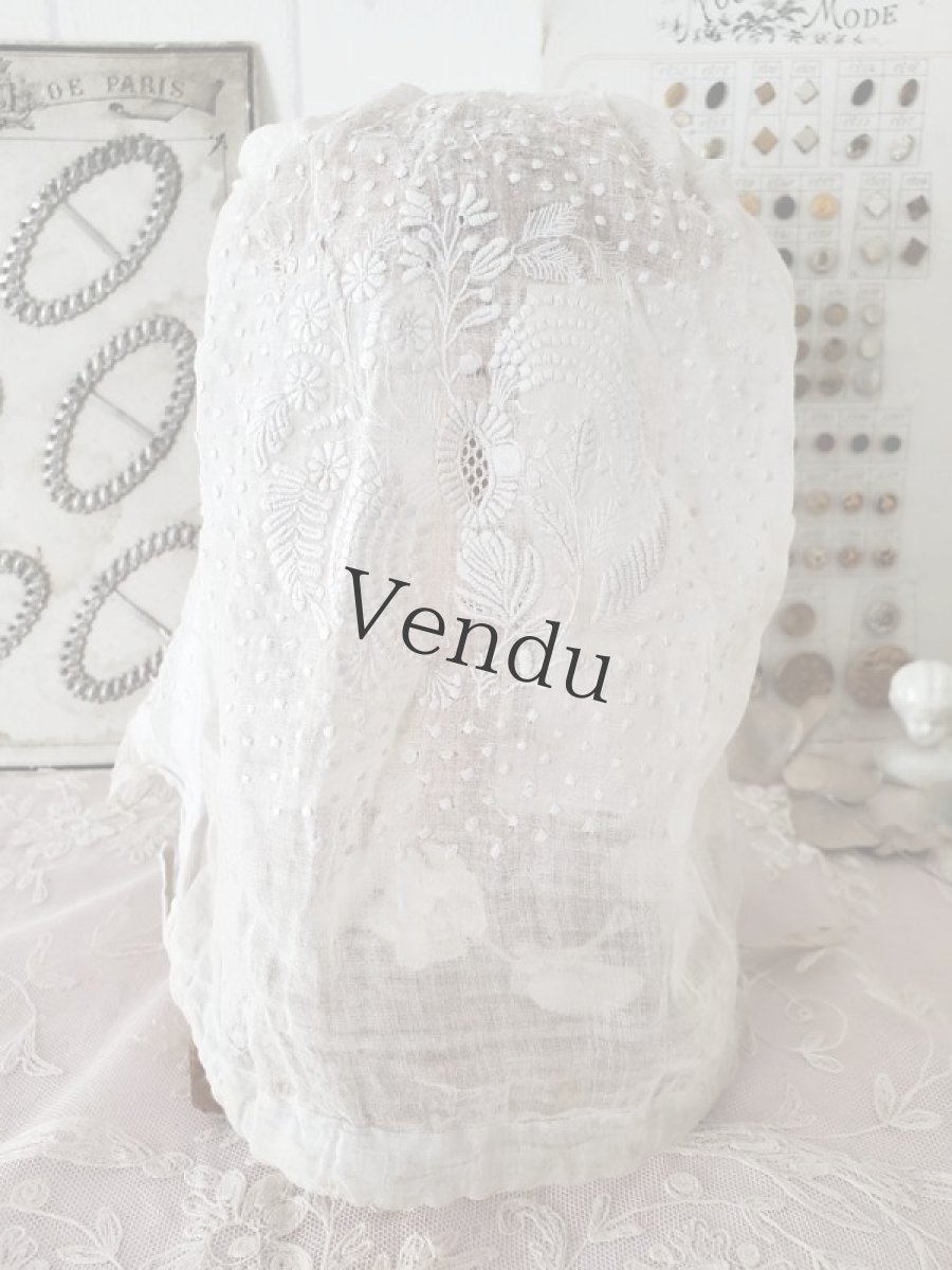 画像5: フランス 1910年代 リネンローン地 白糸刺繍のボネ (5)
