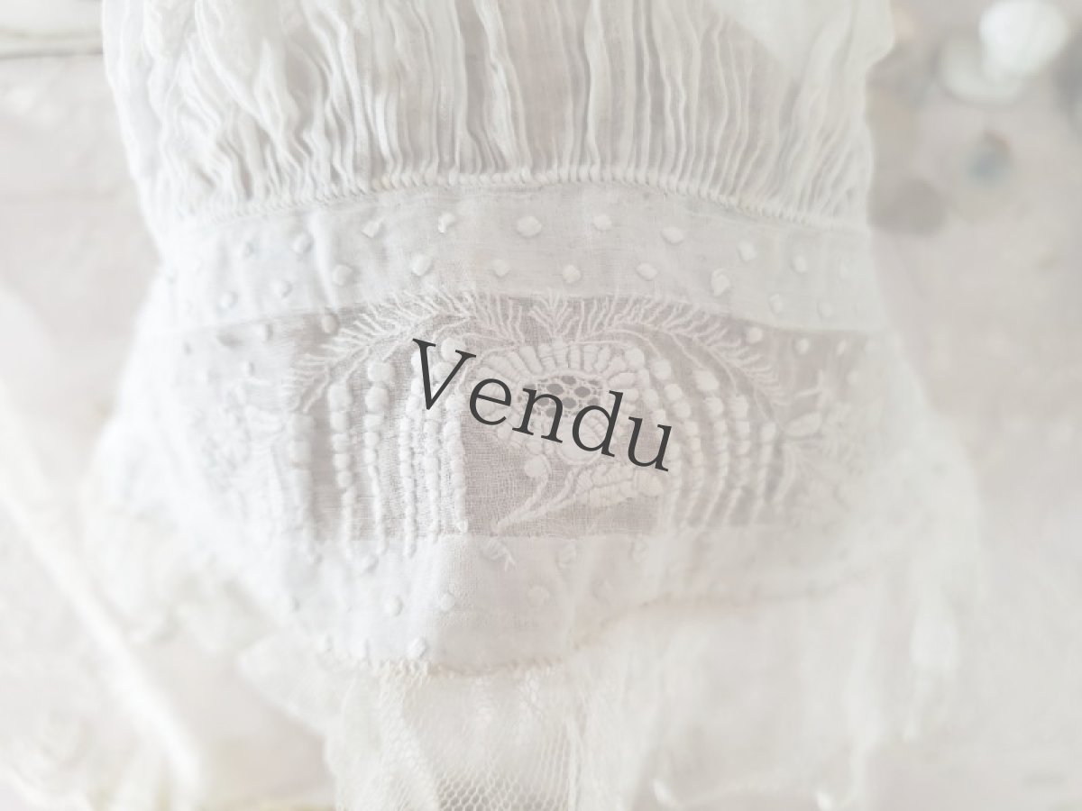 画像9: フランス 1910年代 リネンローン地 白糸刺繍のボネ (9)