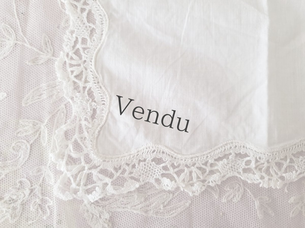 画像2: フランスヴィンテージ　ボビンレースハンカチ (2)