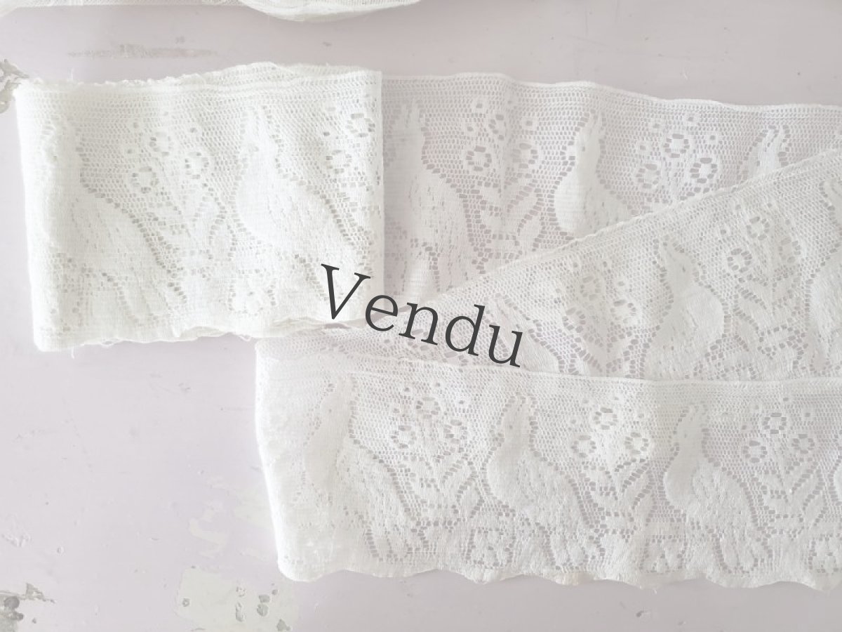 画像2: フランスヴィンテージ　オウムの幅広スカラップレース260cm (2)