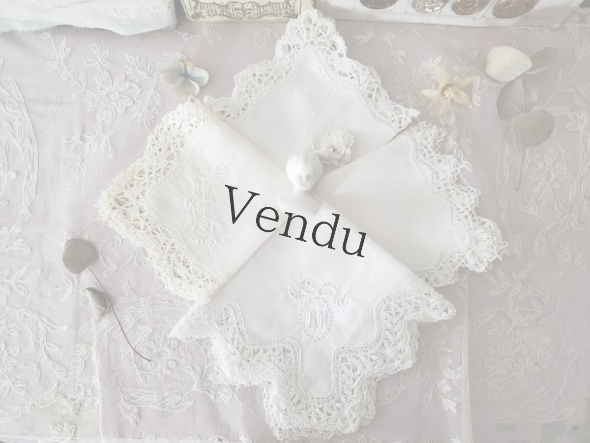 画像5: フランスヴィンテージ　ボビンレースハンカチ　エクリュ (5)