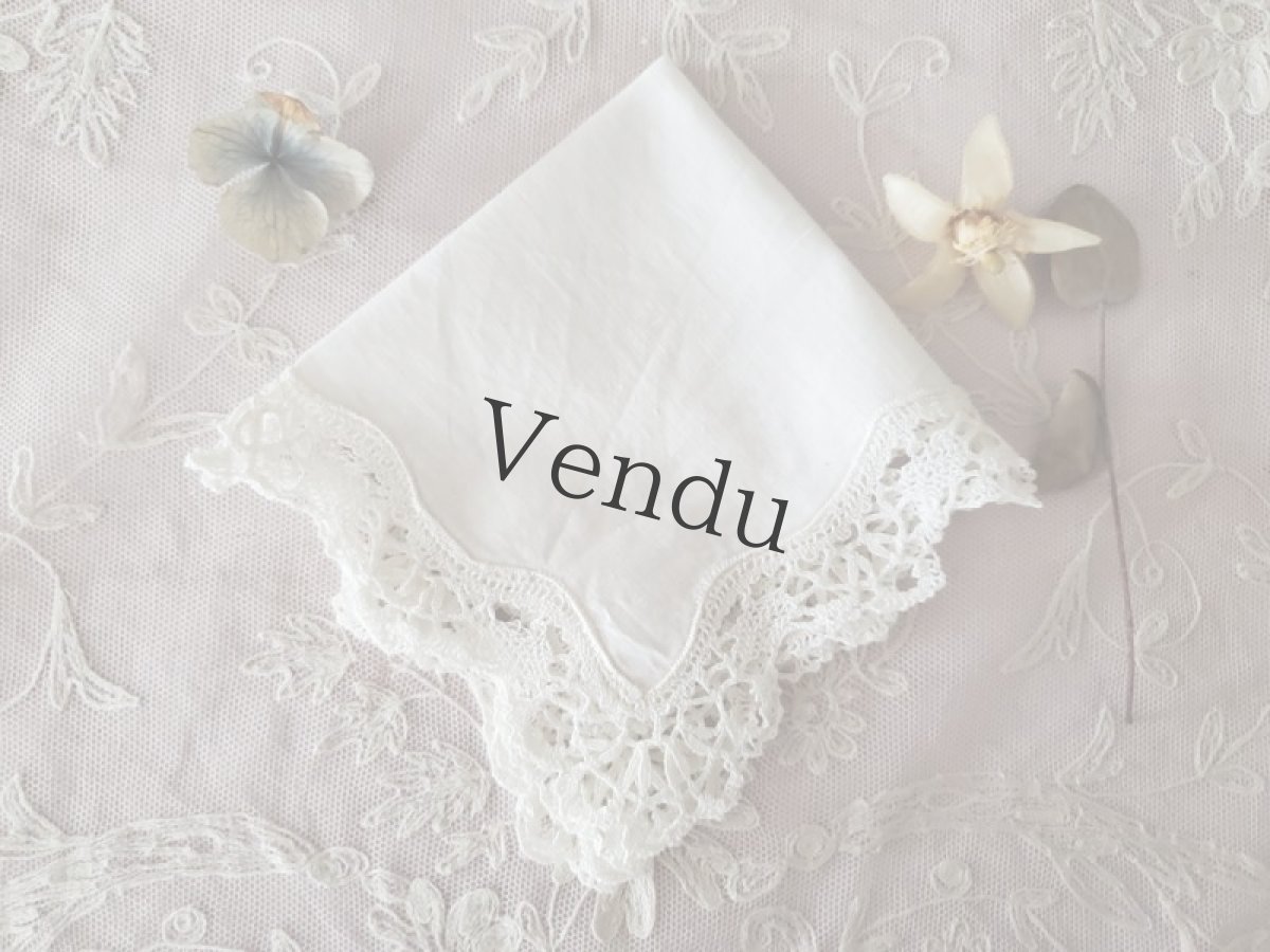 画像4: フランスヴィンテージ　ボビンレースハンカチ (4)