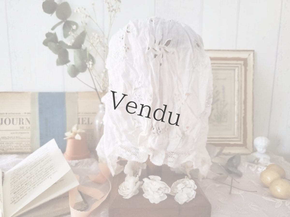 画像8: フランスアンティーク カットワーク刺繍の小さなボネ (8)