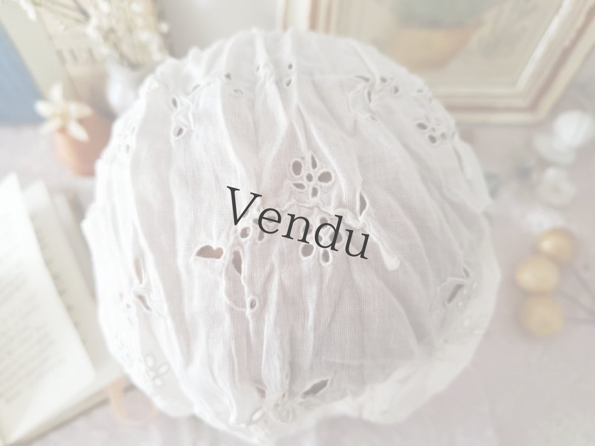 画像9: フランスアンティーク カットワーク刺繍の小さなボネ (9)