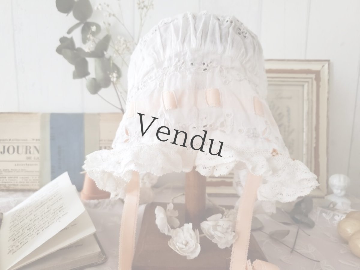 画像6: フランスアンティーク カットワーク刺繍の小さなボネ (6)