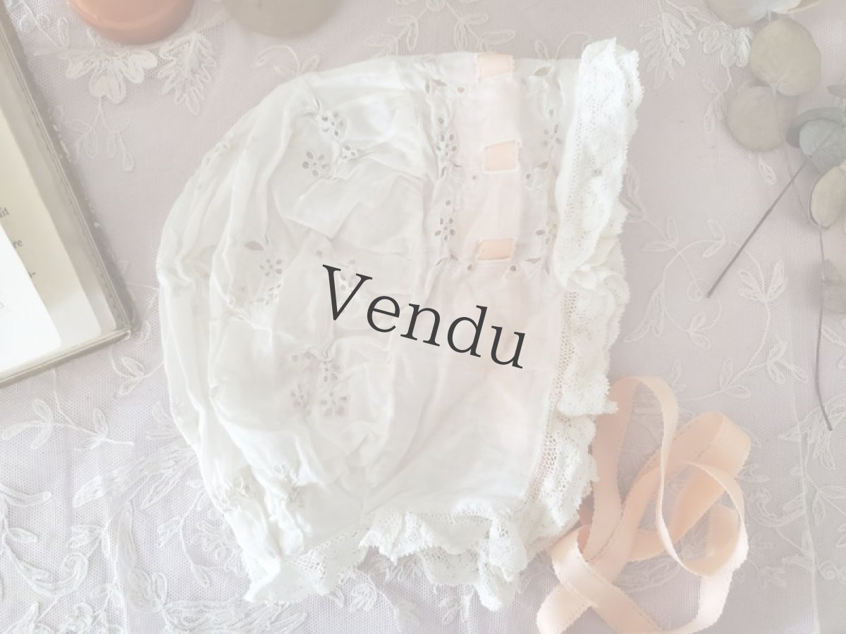 画像3: フランスアンティーク カットワーク刺繍の小さなボネ (3)