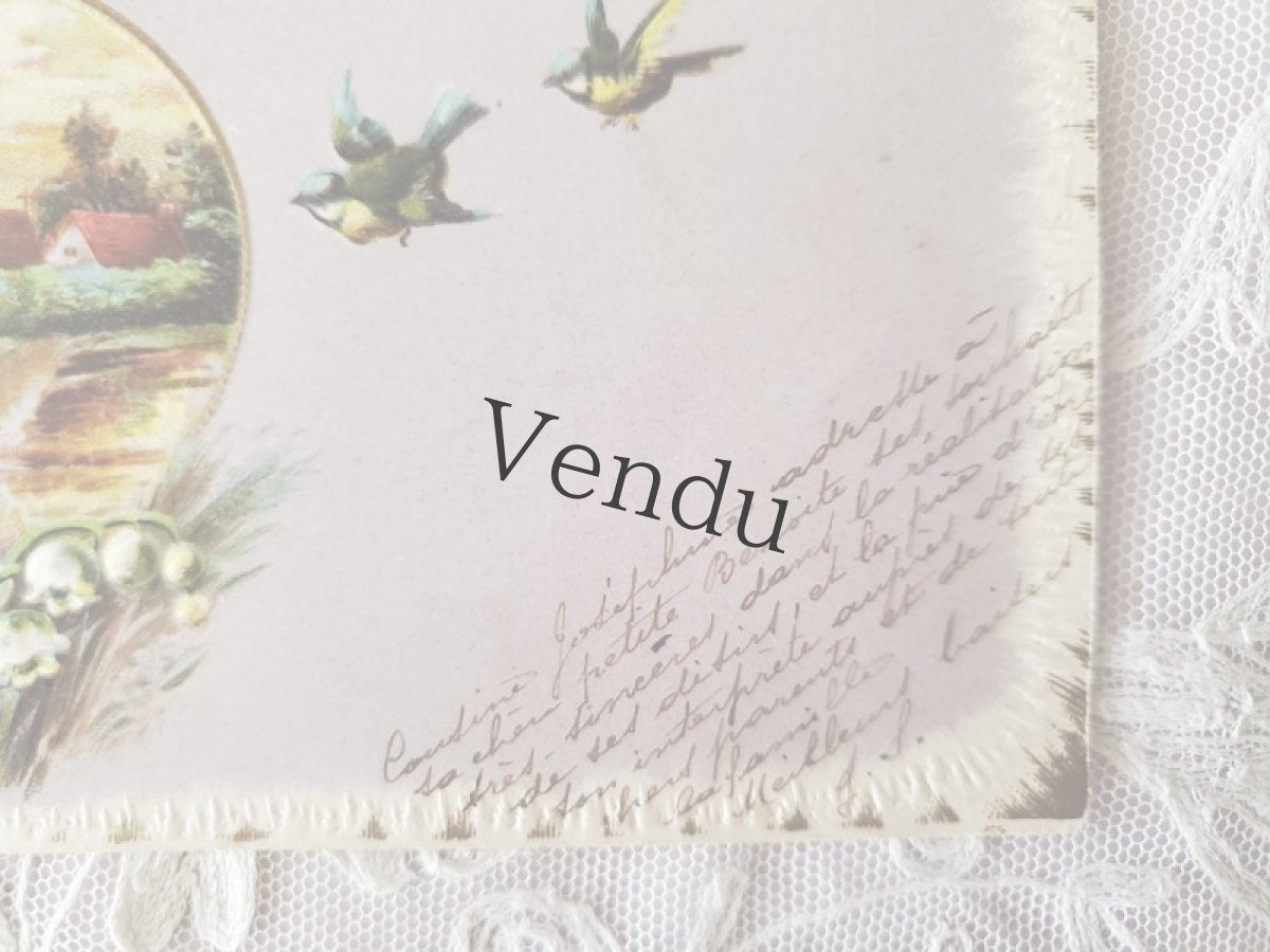 画像3: フランス 1900-20代 切手つき 鈴蘭とツバメのポストカード (3)