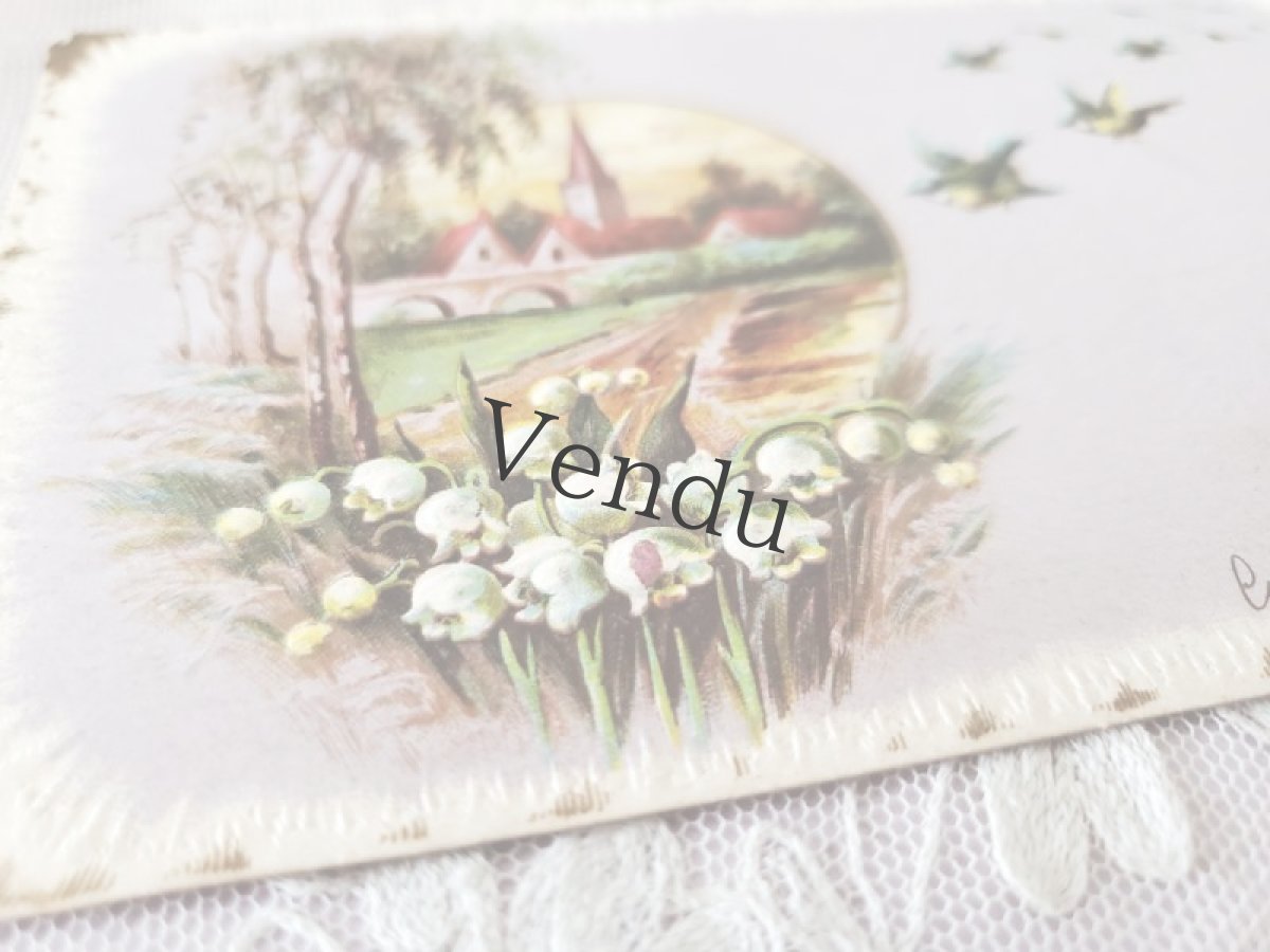 画像2: フランス 1900-20代 切手つき 鈴蘭とツバメのポストカード (2)