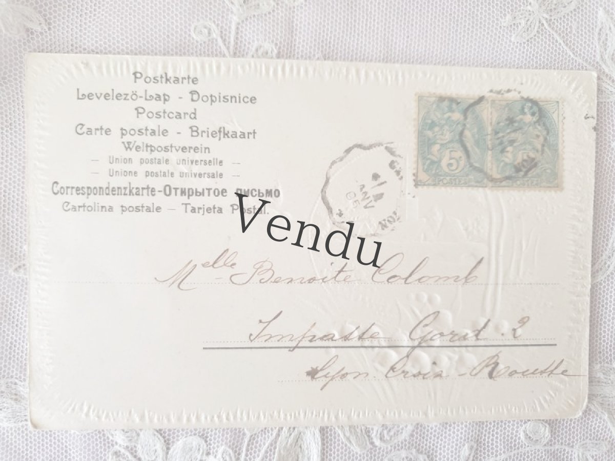 画像4: フランス 1900-20代 切手つき 鈴蘭とツバメのポストカード (4)