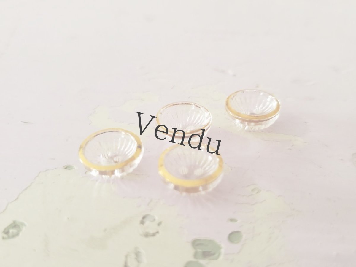 画像2: フランスアンティーク  ゴールドペイントガラスボタン 12mm 4こセット (2)