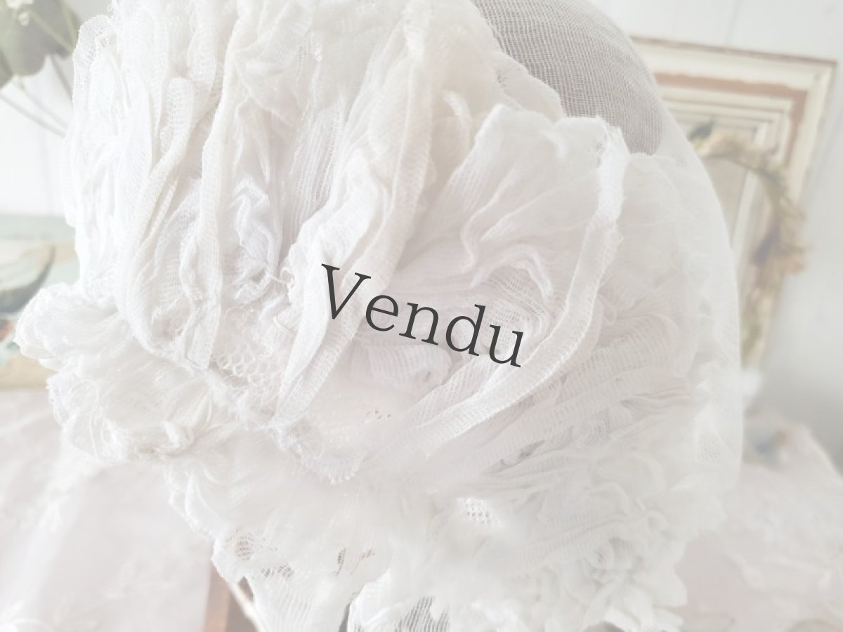 画像2: フランスアンティーク 小さなボネ モスリン (2)