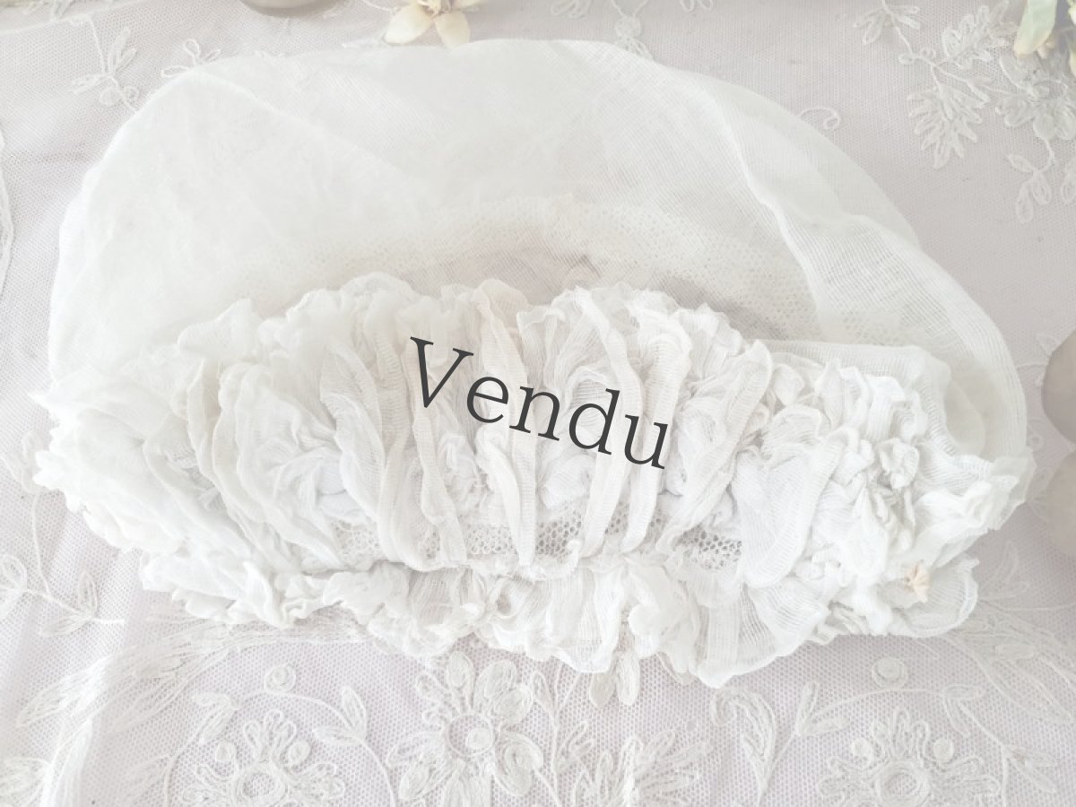 画像11: フランスアンティーク 小さなボネ モスリン (11)