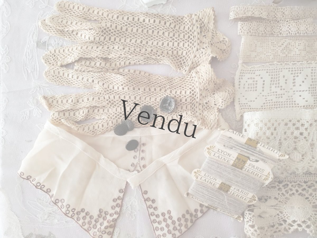 画像2: フランスアンティーク　レースセット 7種類＋ボタン＋糸巻きつき (2)