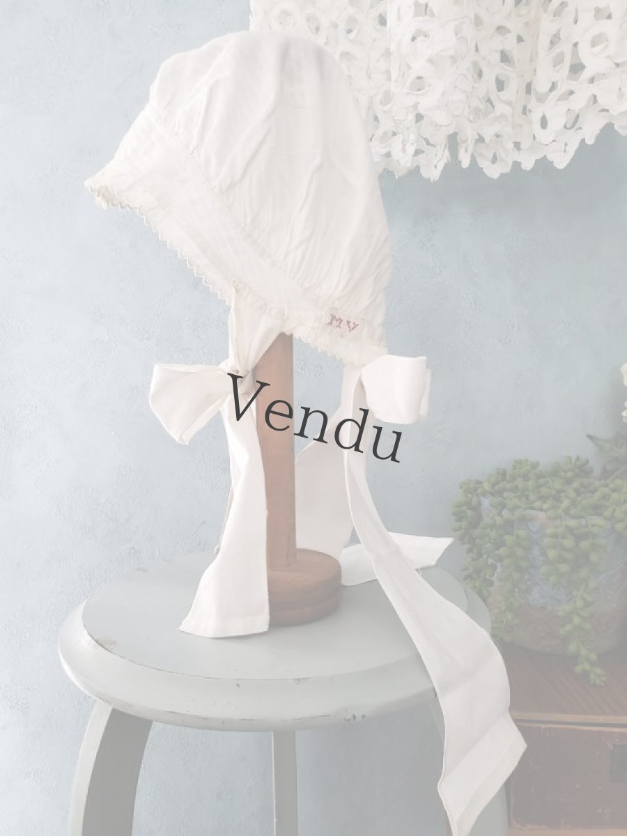 画像5: フランスアンティーク　イニシャル刺繍入りのボネ (5)